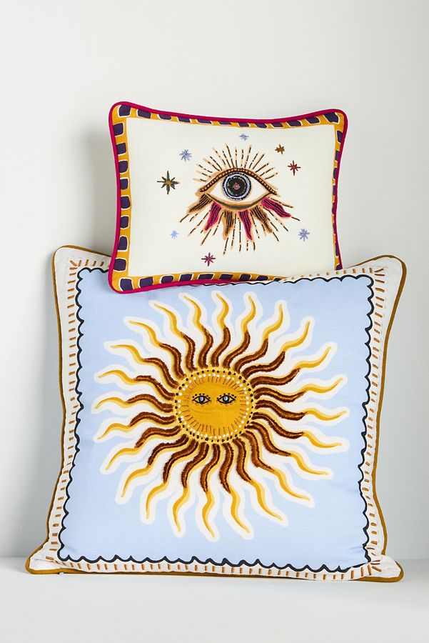 Slide View: 1: Fortune Embroidered Cotton Slub Cushion