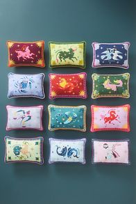 Slide View: 4: Lou Benesch x Anthropologie Mini Stargazer Embroidered Cotton Zodiac Pillow