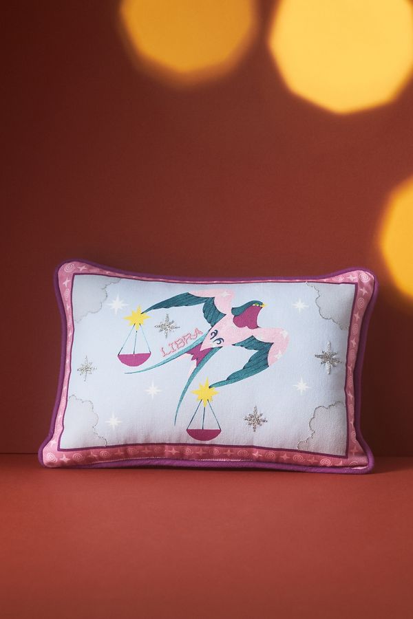 Slide View: 1: Lou Benesch x Anthropologie Mini Stargazer Embroidered Cotton Zodiac Pillow