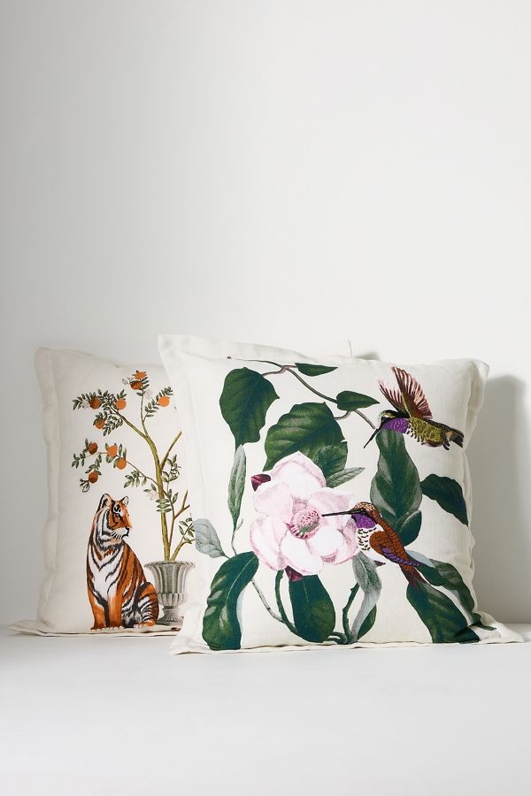 Slide View: 4: Menagerie Embroidered Cotton & Linen Pillow