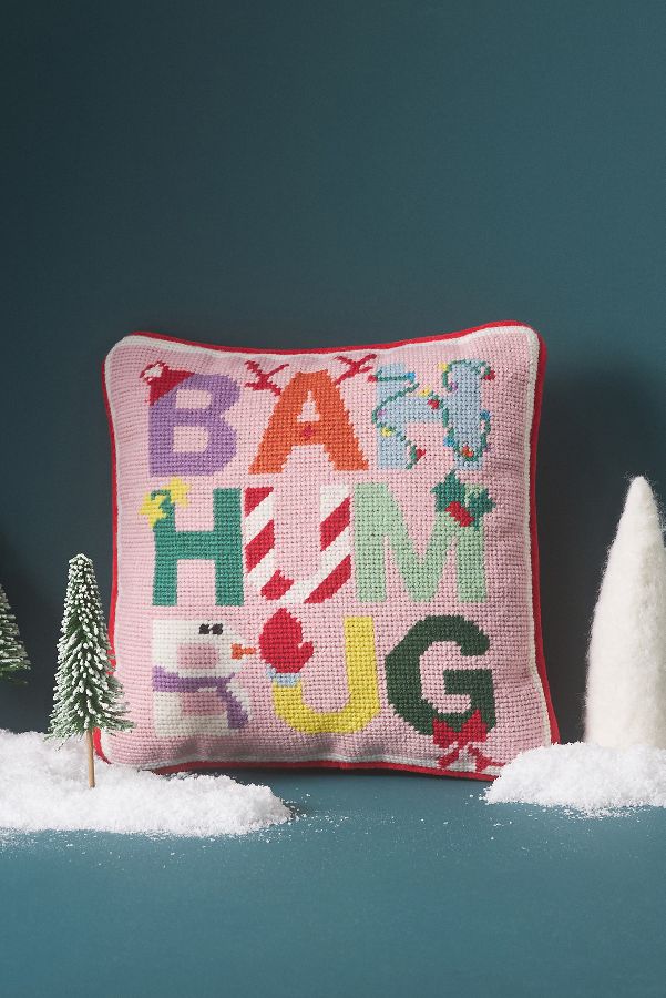 Slide View: 1: Furbish Studio Holiday Petite Needlepoint Pillow