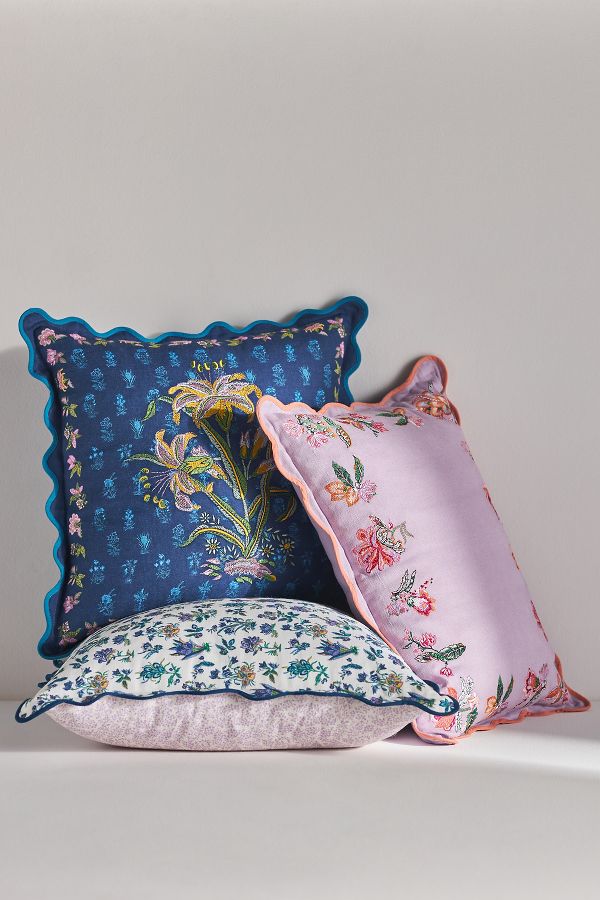 Slide View: 1: Eudora Embroidered Scalloped Pillow