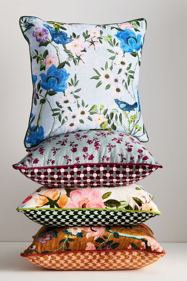 Slide View: 2: Alva Floral Cotton Velvet Pillow