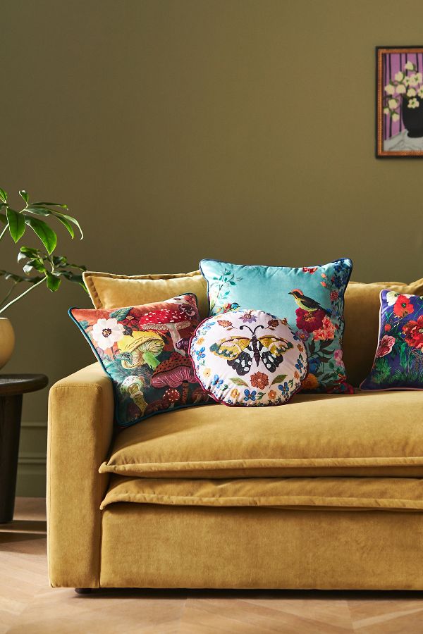 Slide View: 1: Nathalie Lete Embroidered Velvet Pillow