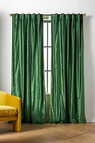 Slide View: 1: Adelina Piped Velvet Woven Curtain