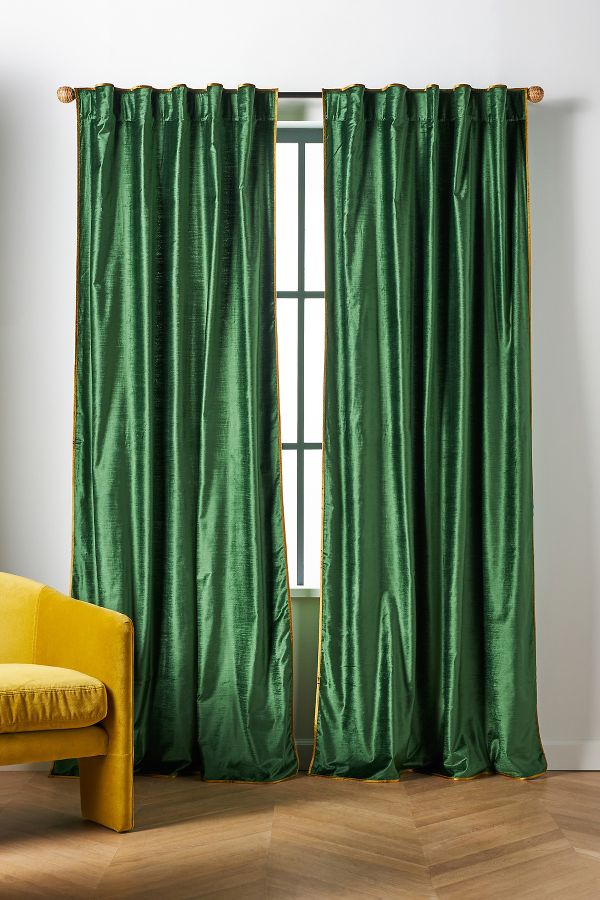 Slide View: 1: Adelina Piped Velvet Woven Curtain