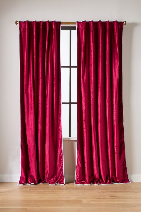 Slide View: 1: Adelina Piped Velvet Woven Curtain