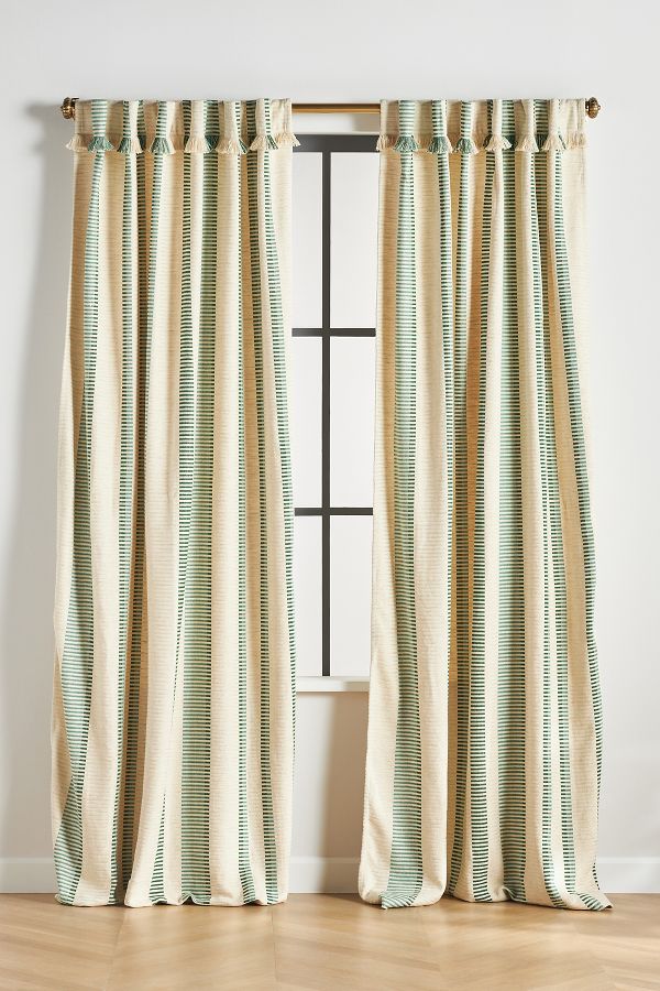 Slide View: 1: Pieced Stripe Cotton Blend Woven Curtain