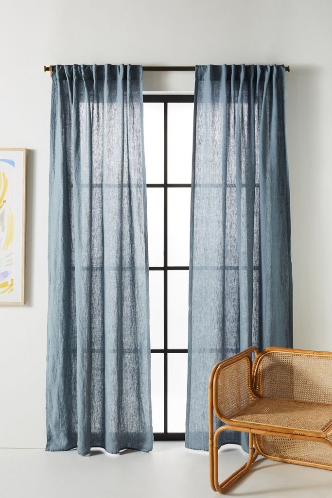 Blue grey linen blend curtain panels - Anthropologie. #homedecor #bluegrey #curtains