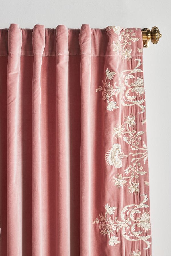 Slide View: 2: Harlowe Embroidered Velvet Curtain