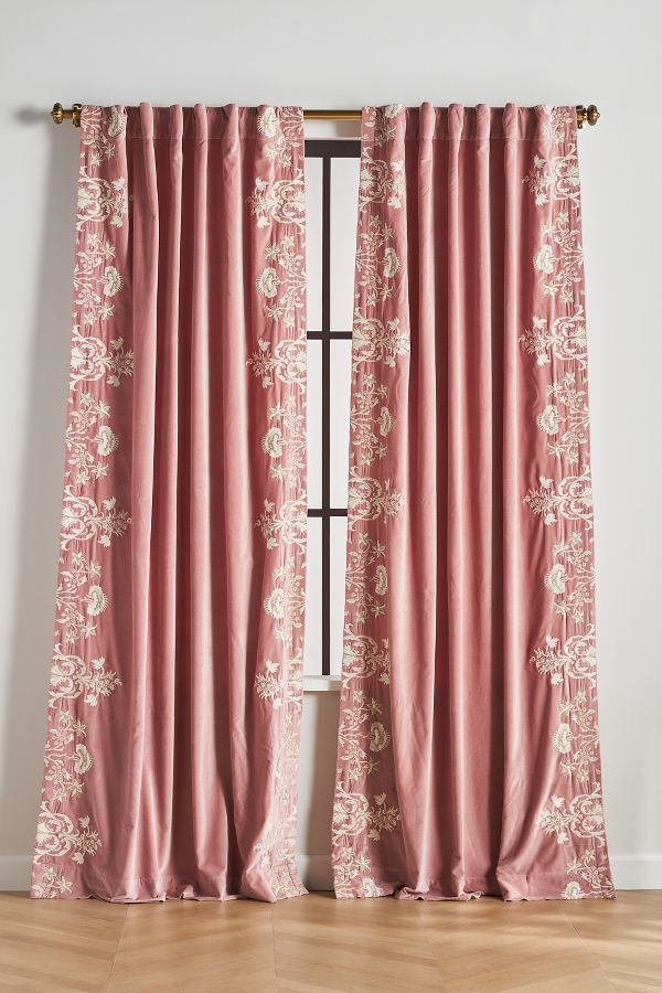 Slide View: 1: Harlowe Embroidered Velvet Curtain