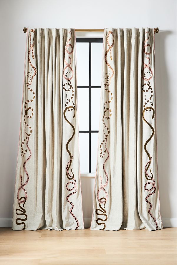 Slide View: 1: Marwa Embroidered Snakes Curtain