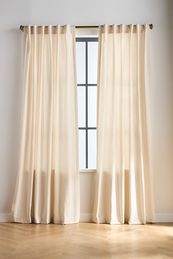 Slide View: 1: Ticking Stripe Cotton Woven Curtain