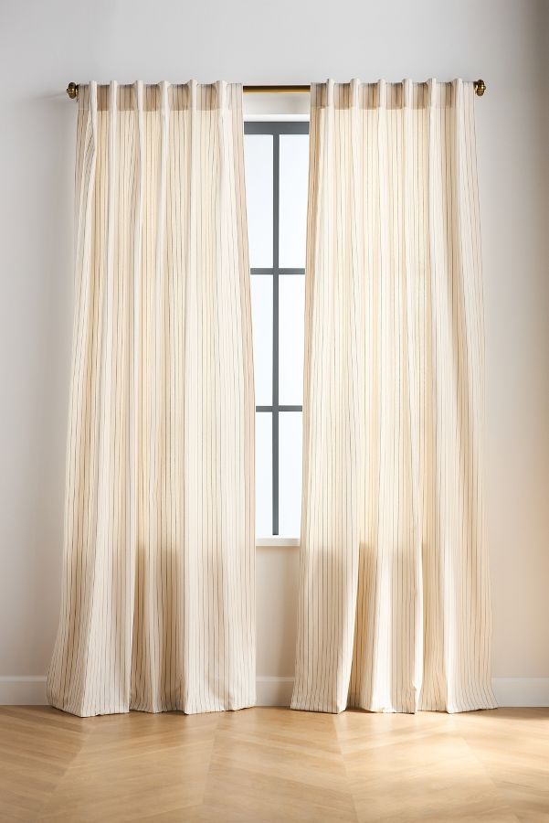 Slide View: 1: Ticking Stripe Cotton Woven Curtain