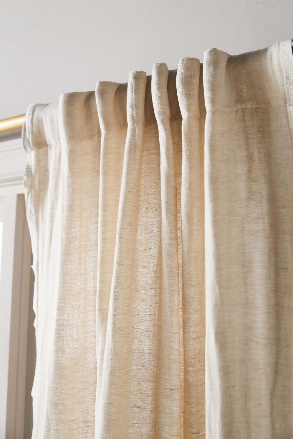 Slide View: 2: Amande Linen Cotton Curtain With Striped Trim