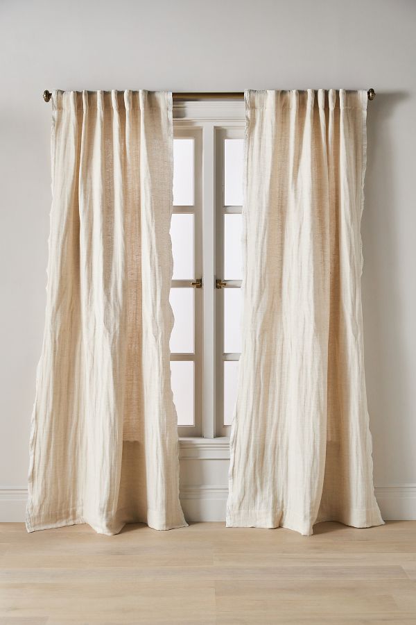 Slide View: 1: Amande Linen Cotton Curtain With Striped Trim