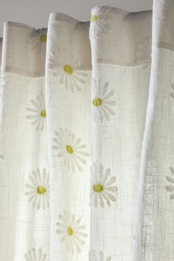 Slide View: 2: Lotte Cotton Embroidered Daisy Curtain