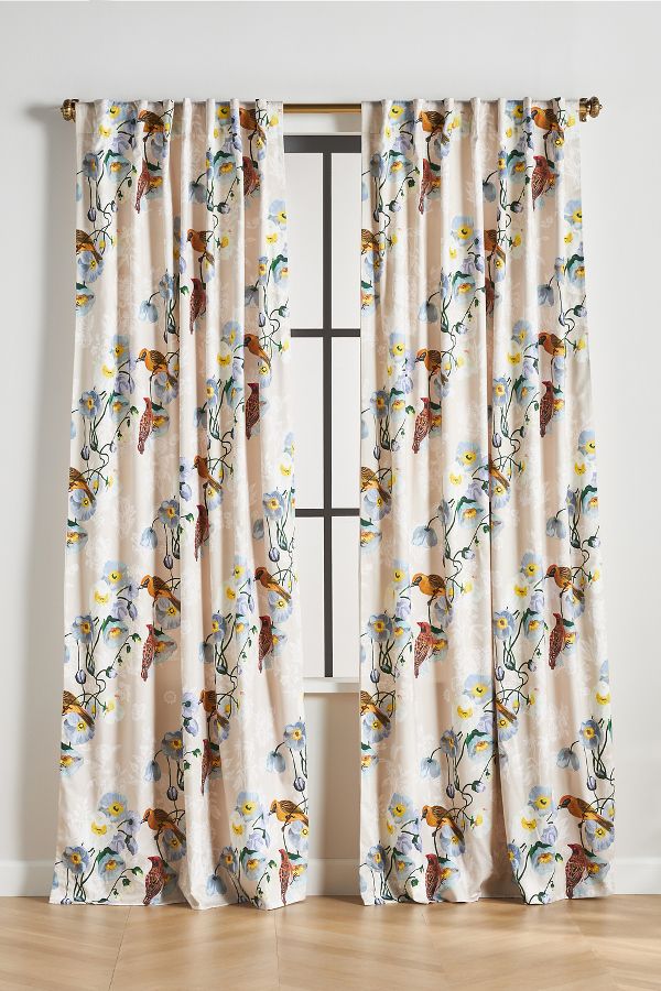 Slide View: 2: Nathalie Lete Marais Bird Printed Cotton Curtain