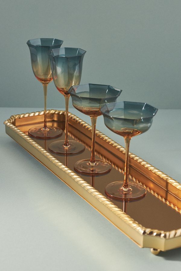 Slide View: 2: Livy Gold Metal Mirrored Bar Tray