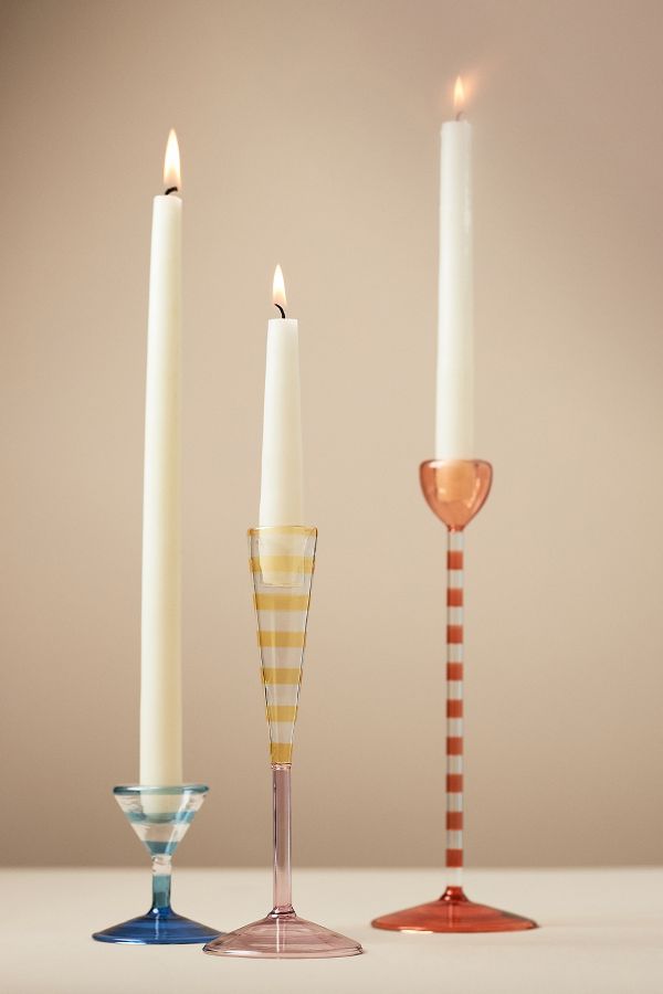 Slide View: 1: Eleanor Striped Glass Candle Holder