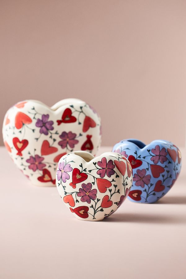 Slide View: 2: The Mud Fairy Blooming Hearts Stoneware Heart Vase