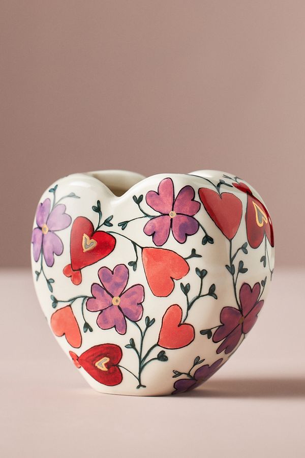 Slide View: 3: The Mud Fairy Blooming Hearts Stoneware Heart Vase