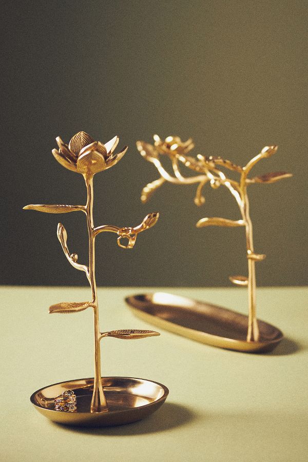 Slide View: 1: Mina Floral Gold Metal Jewelry Stand