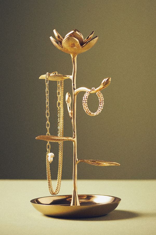 Slide View: 2: Mina Floral Gold Metal Jewelry Stand