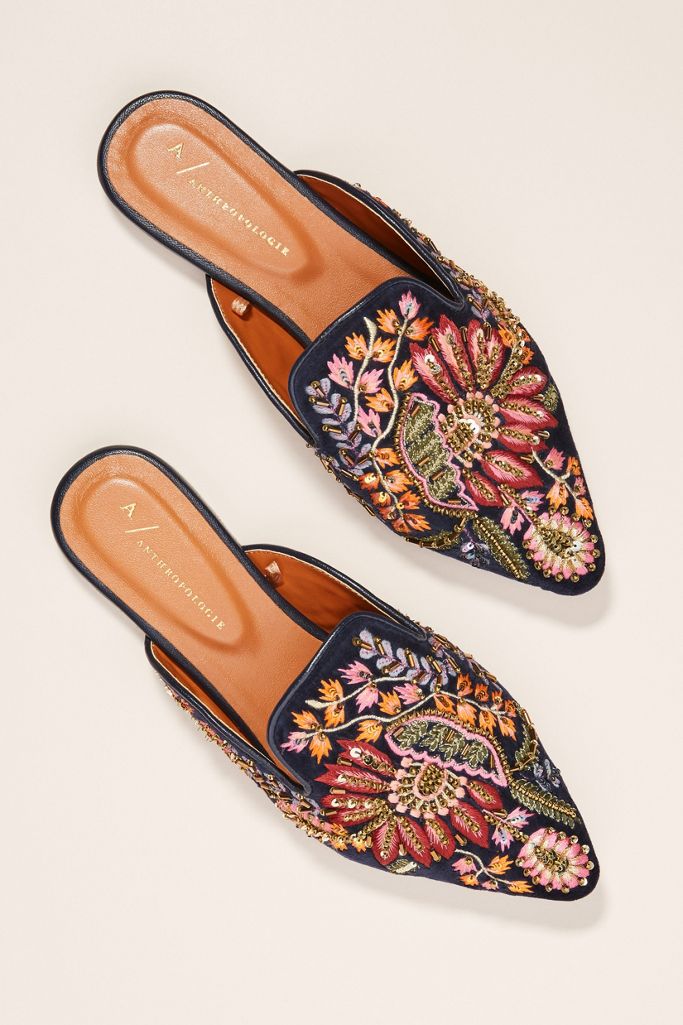 Anthropologie Embroidered Springtime Slides Anthropologie