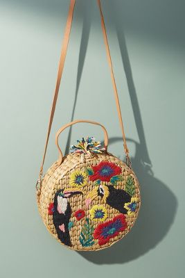 Toucan-Embroidered Straw Crossbody | Anthropologie