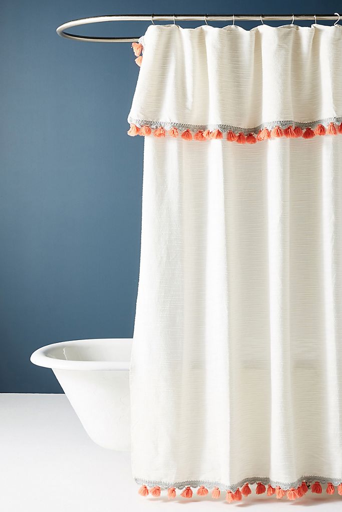 tassel shower curtain white