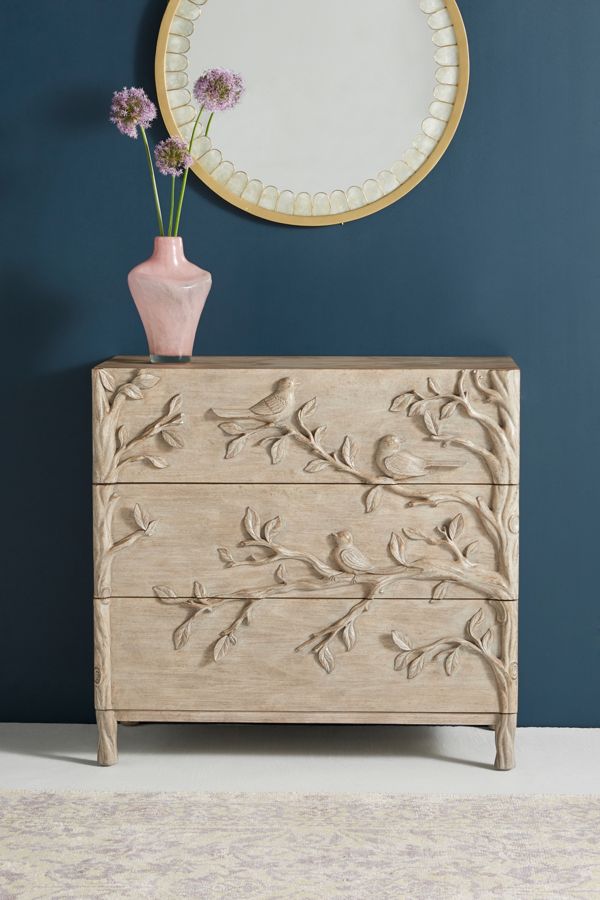 Handcarved Ornithology Three Drawer Dresser Anthropologie