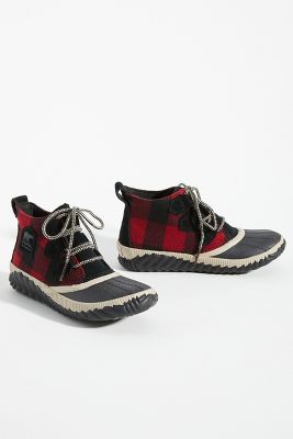 sorel red plaid boots