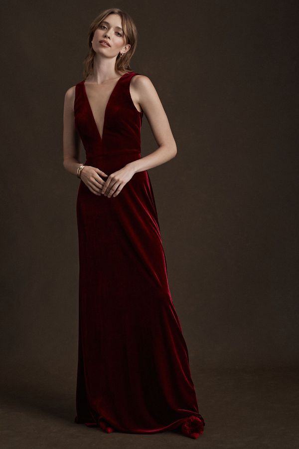 Slide View: 2: Jenny Yoo Logan Deep-V Velvet Column Gown