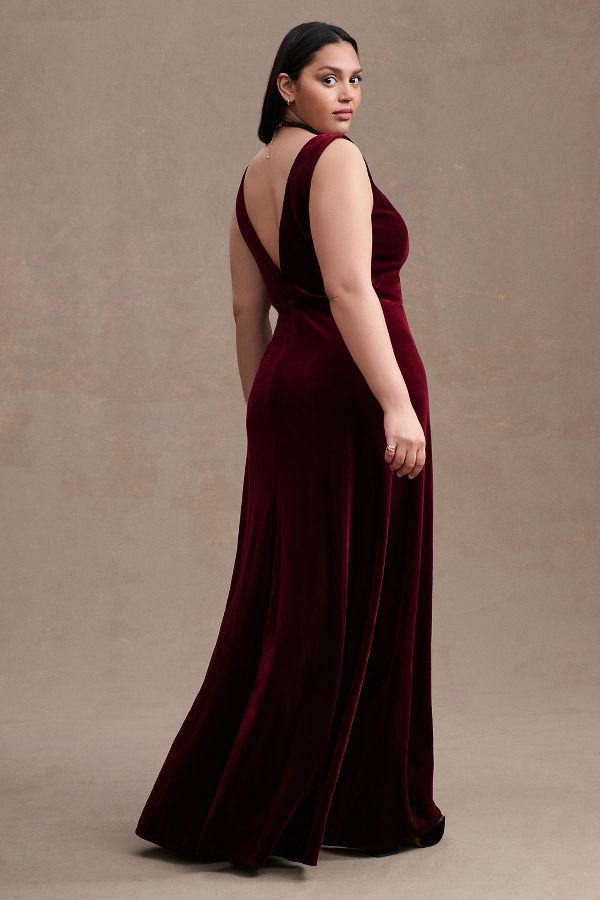 Slide View: 6: Jenny Yoo Logan Deep-V Velvet Column Gown