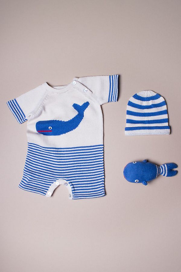 Slide View: 1: Estella Organic Whale Baby Short-Sleeved Romper Gift Set