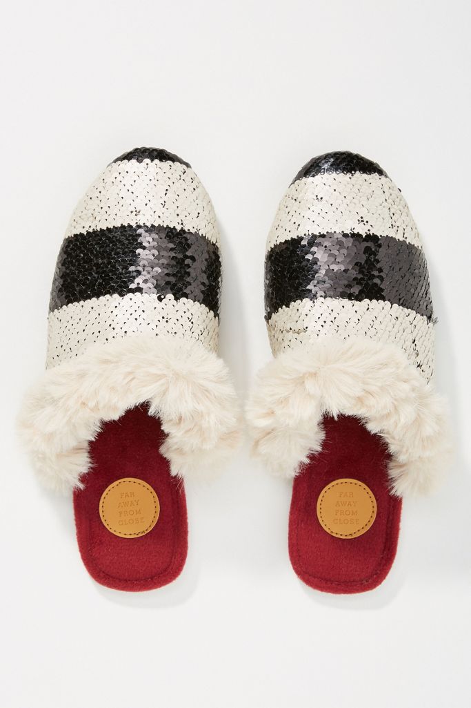 Far Away From Close Striped + Sequined Slipper Slides Anthropologie