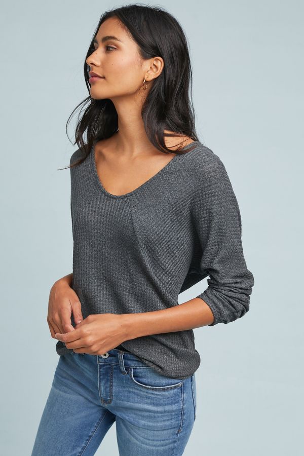 Waffle V-Neck Top | Anthropologie