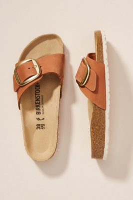 birkenstock madrid big buckle flat sandals in tan