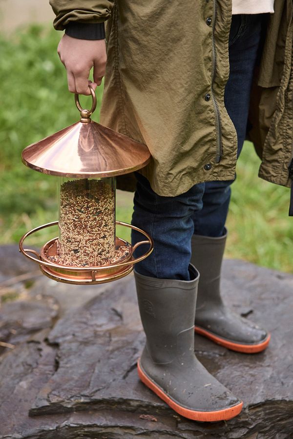 Slide View: 1: Short Solid Copper Bird Feeder