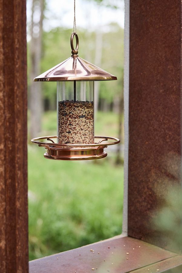 Slide View: 2: Short Solid Copper Bird Feeder