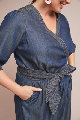 pilcro belted denim jumpsuit