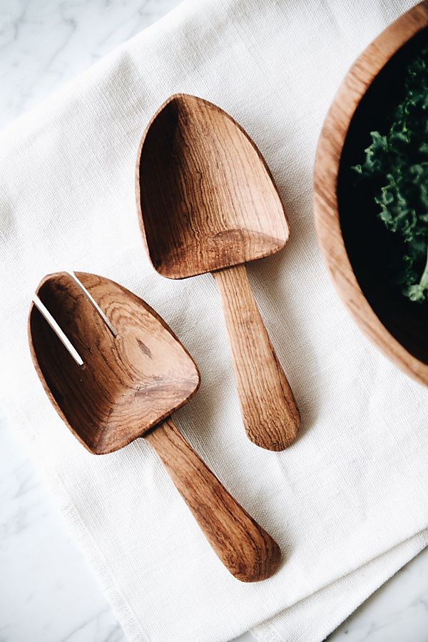 Slide View: 2: Connected Goods Olive Wood Shovel Salad Servers