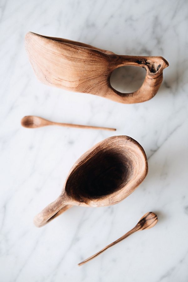 Slide View: 1: Connected Goods Olive Wood Spice Bowl and Spoon