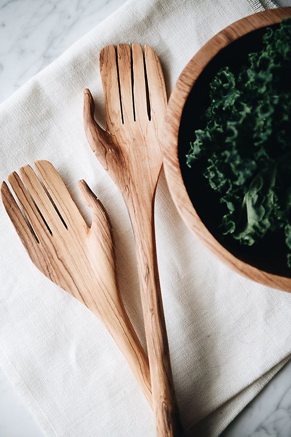 Slide View: 2: Connected Goods Olive Wood Hand Salad Servers