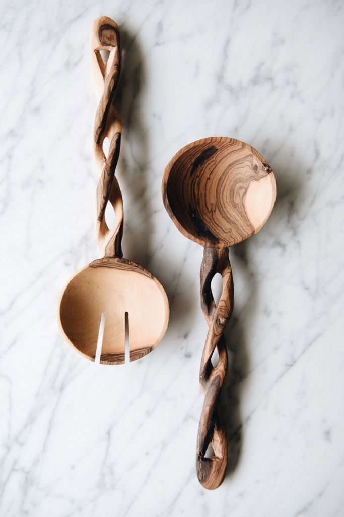 Connected Goods Twisted Olive Wood Salad Servers Anthropologie