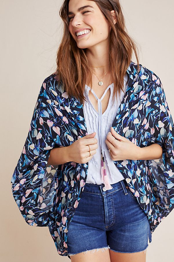 Slide View: 1: Sofia Printed Cocoon Kimono