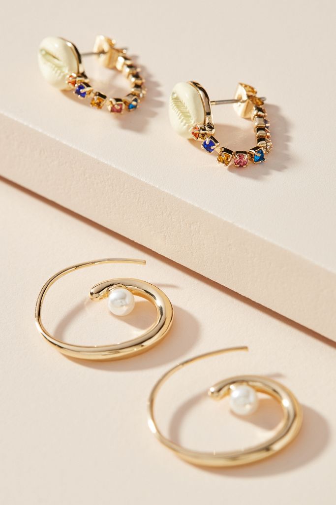 BaubleBar Shell + Circle Earring Set Anthropologie