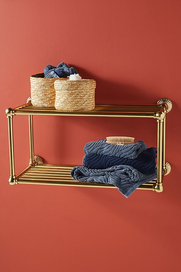 Slide View: 1: Fluted Two-Tier Bathroom Shelf