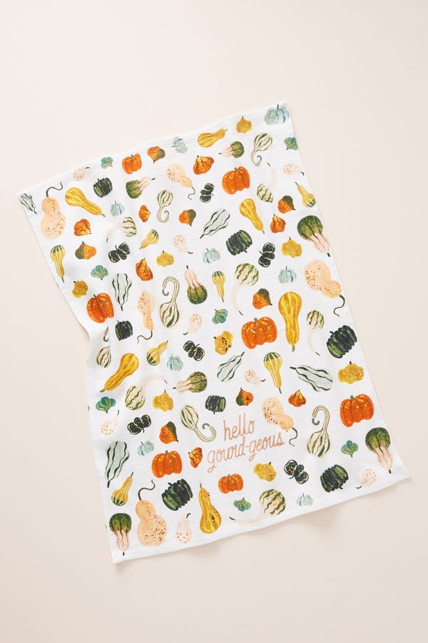 Quill & Fox Hello Gourd-Geous Dish Towel. Come explore Adorable Fall Finds, Sacred in the Everyday, Inspirational Quotes as well as Autumn Decor's Cozy Warmth.